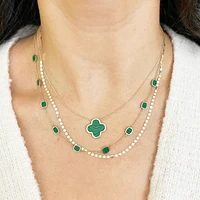 The Lovery Extra Large Malachite Single Clover Necklace 14K Gold