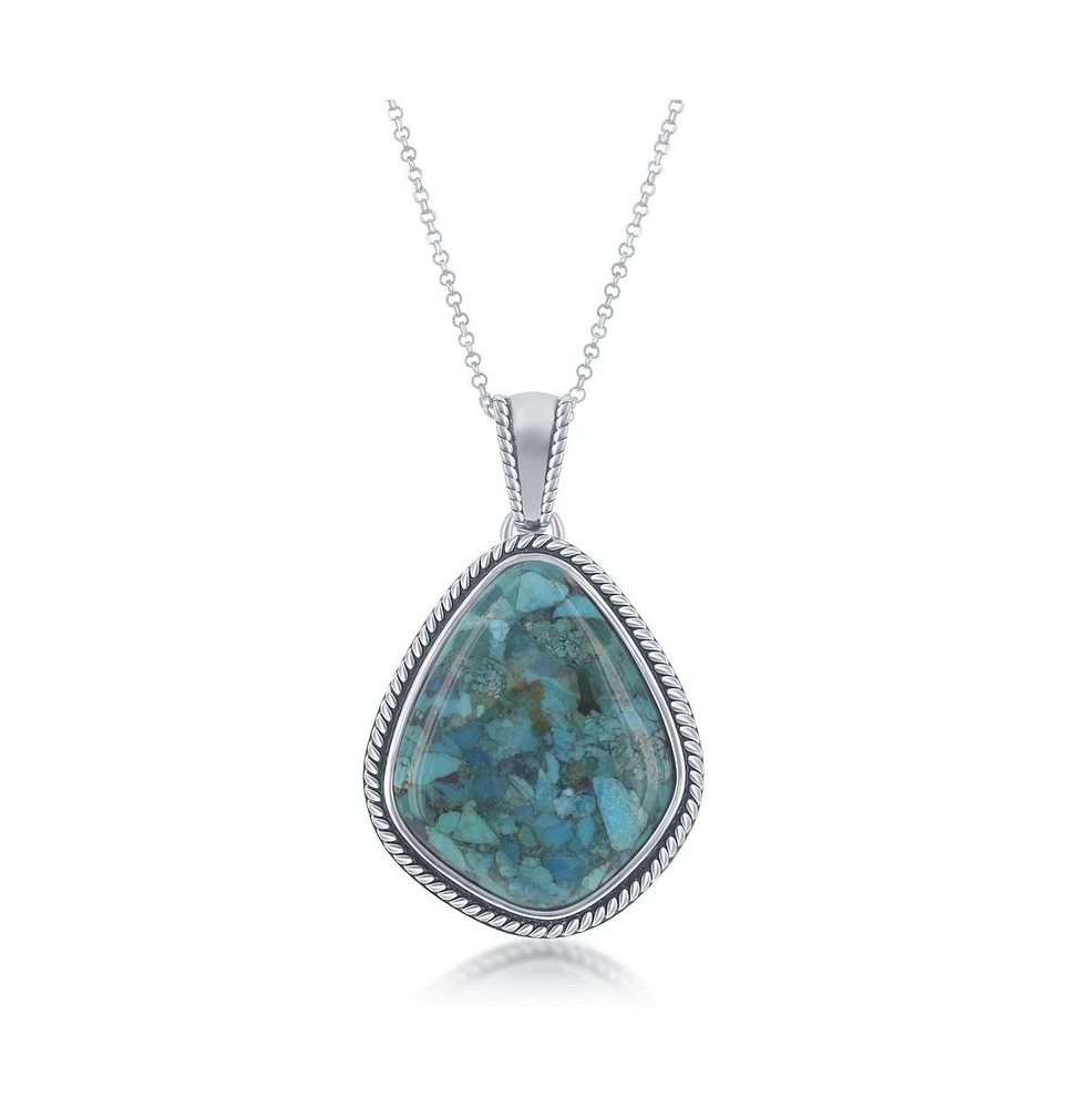 Simona Sterling Silver Oxidized Rope Border, Diamond-Shapped Turquoise Pendant