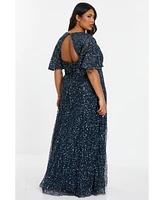 Quiz Plus Embellished Angel Sleeve Open Back Maxi Dress