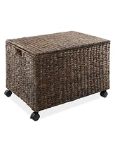 Casafield Rolling Storage Basket Cart with Lid and Wheels, Natural - Woven Water Hyacinth Divided Sorting Bin for Kitchen, Pantry, Laundry, Garage