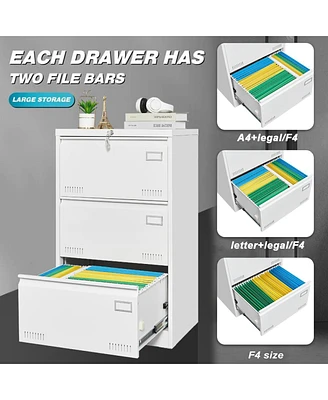 Simplie Fun White 3-Drawer Lateral File Cabinet With Lock