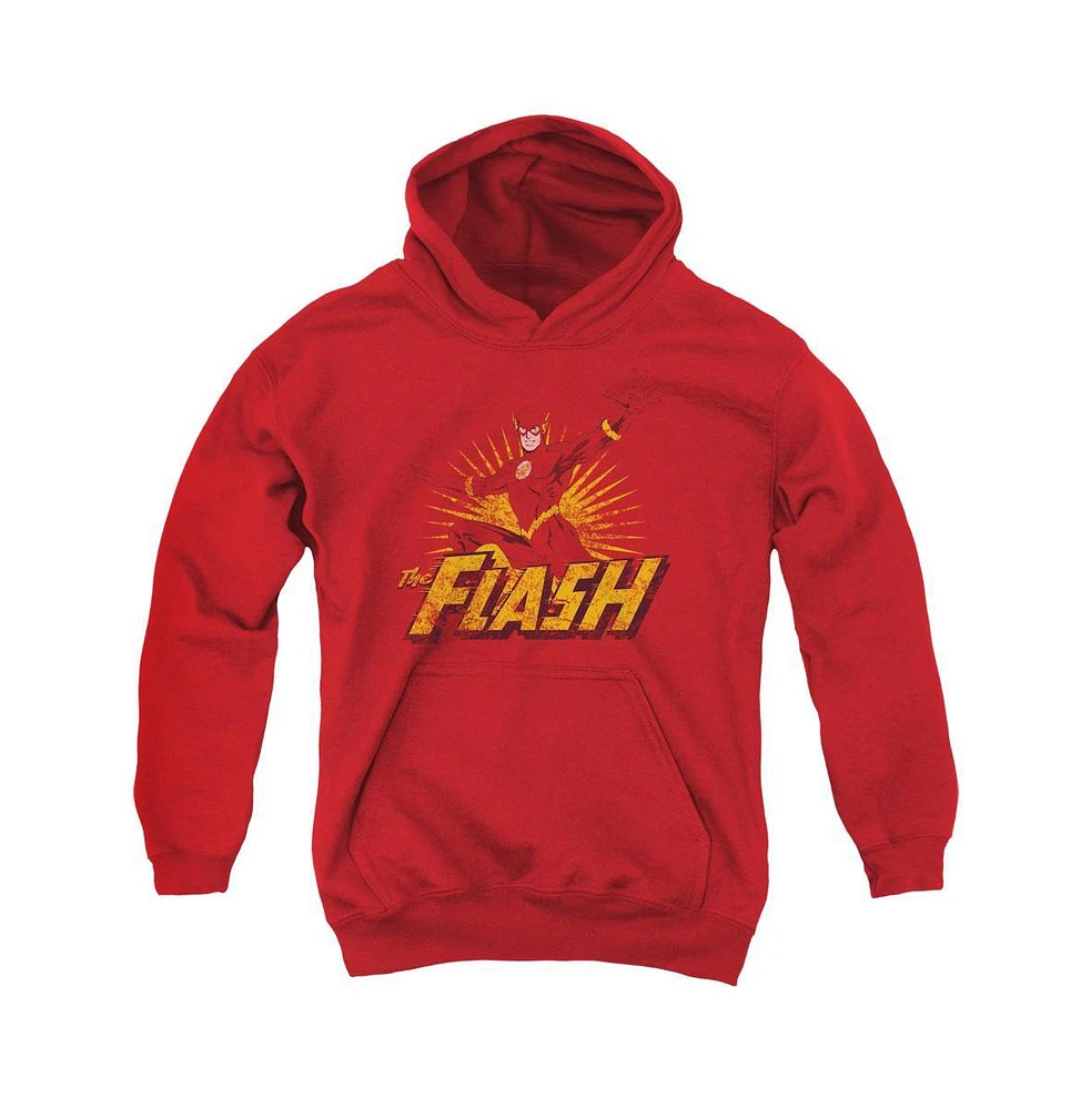 Justice League Boys of America Youth Flash Rough Distress Pull Over Hoodie / Hooded Sweatshirt