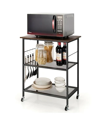 Sugift 3-Tier Kitchen Serving Cart Utility Standing Microwave Rack with Hooks