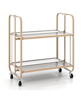 Sugift 2-Tier Mobile Serving Cart with Tempered Glass Shelf
