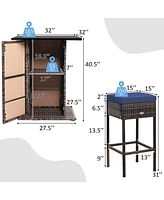 Sugift 5 Pieces Patio Rattan Cushioned Bar Furniture Set with Hidden Storage Shelf