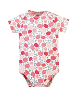 Touched by Nature Baby Girls Organic Cotton Bodysuits 5pk, Rosebud, 3-6 Months