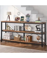 Tribesigns Extra Long Sofa Console Table, 71" Narrow Entryway Console Table with 3 Tiers Storage Shelves, Rustic Brown