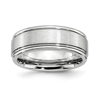 Chisel Cobalt Satin and Polished Ridged Edge Wedding Band Ring