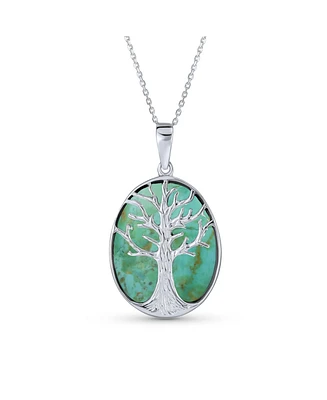 Bling Jewelry Blue Natural Turquoise Large Oval Wishing Tree Family Of Life Pendant Necklace Sterling Silver