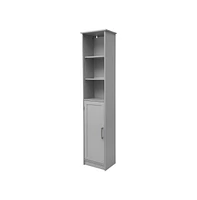 Merrick Lane Vigo Slim Linen Tower Organizer With Adjustable Cabinet Shelves, Open And Magnetic Closure Doors