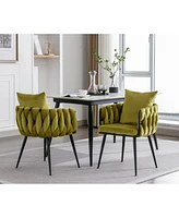 Streamdale Furniture Modern Velvet Dining Chairs Set Of 2 With Hand Weaving