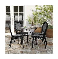 Merrick Lane Celia Set Of Four Stacking Thonet Bistro Style Chair, Pe Rattan Seat, And Metal Frame For Indoor/Outdoor Use