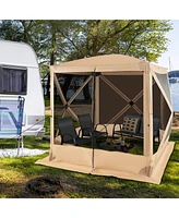 Costway 6.7 Ft x 6.7 Ft 4-Panel Pop up Camping Gazebo Quick-Set with 2 Sunshade Cloths