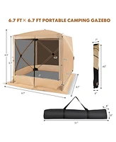 Costway 6.7 Ft x 6.7 Ft 4-Panel Pop up Camping Gazebo Quick-Set with 2 Sunshade Cloths