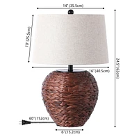 Jonathan Y Alaro 24.5" Farmhouse Coastal Water Hyacinth Basket Led Table Lamp, Dark Brown