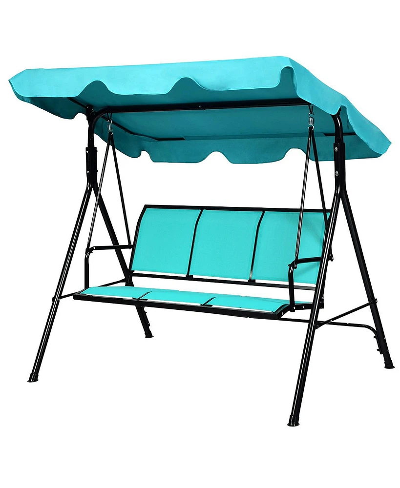 Gymax Outdoor Swing Canopy Patio Swing Chair 3 Person Canopy Hammock Blue