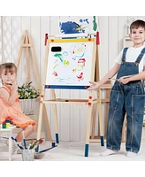 Sugift All-in-One Wooden Height Adjustable Kid's Art Easel with Magnetic Stickers and Paper