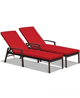 Sugift 2 Pieces Patio Rattan Reclining Chaise Lounge Chair with Cushion and Armrest