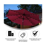 Merrick Lane Kinsley 9 Ft Solar Patio Umbrella With Led Lights, Crank Handle And Push Button Tilt