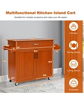 Sugift Rolling Kitchen Island Cart with Towel and Spice Rack