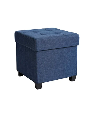 Slickblue Collapsible Cube Storage Ottoman Foot Stool Comfortable Seat With Wooden Feet And Lid, Soft Padding