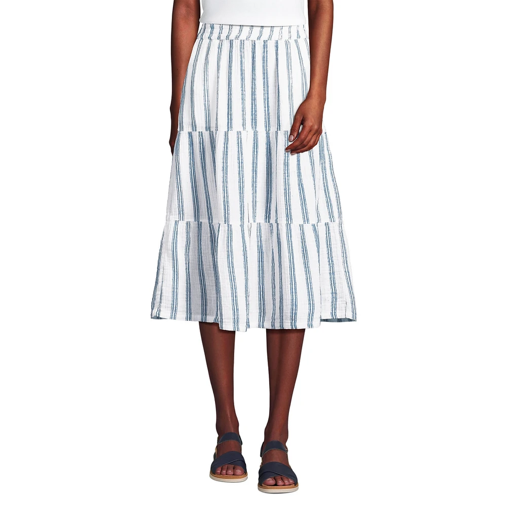 Lands' End Women's High Rise Tiered Gauze Midi Skirt