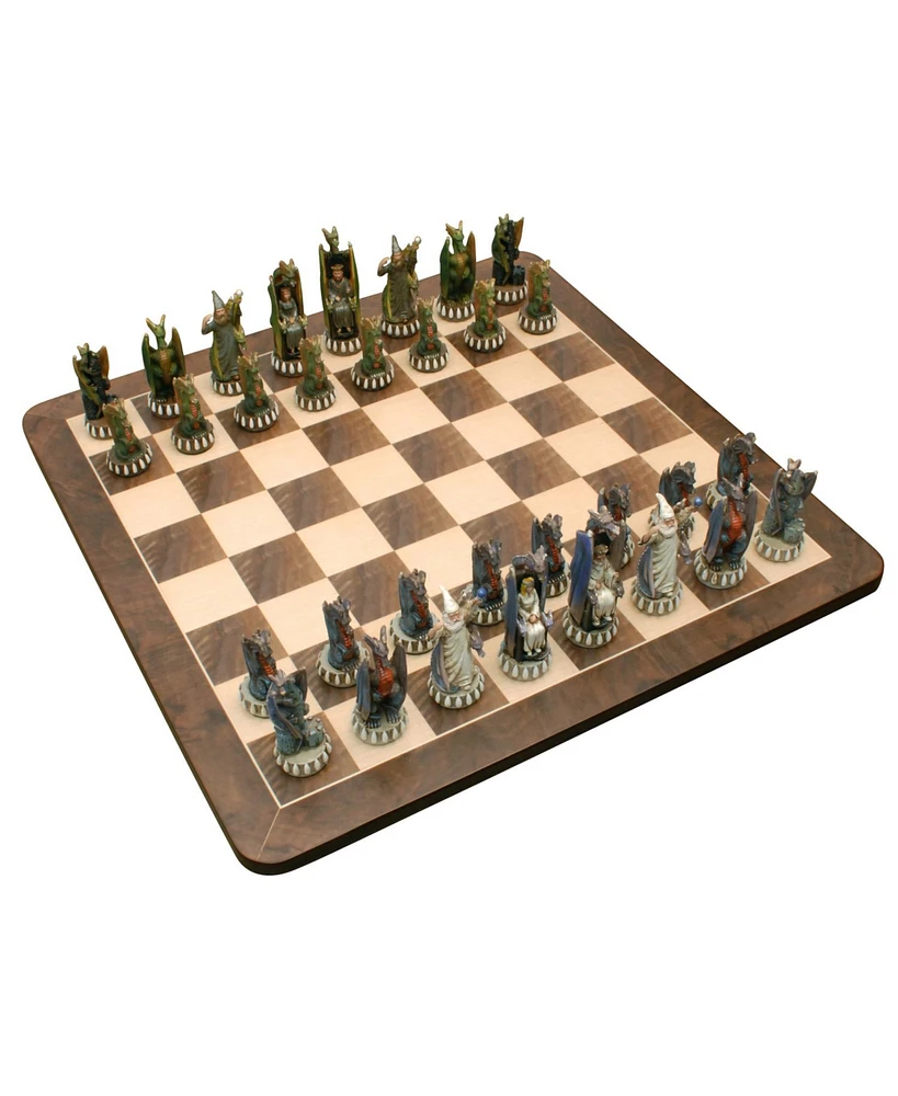 We Games Handpainted Dragon Chess Set, Walnut Root Board 21 in, 4.5 in King