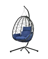 Mondawe Wicker Hanging Egg Basket Hammock Chair With Stand and Removable Cushions, Red