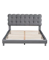 Simplie Fun Full Upholstered Platform Bed With Soft Headboard, White