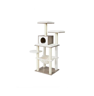 Slickblue Cat Tree With Scratching Posts, Hammock, Cave, Padded Perches, Wooden Condo