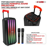 5 Core Bluetooth Speaker Karaoke Machine Portable Singing Pa System w Dj Light + Fm + Usb + Tf Card - Plb 10X2 2MIC