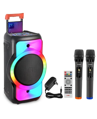 5 Core Bluetooth Speaker 2 Wireless Microphones Karaoke Machine 12" inch woofer Portable Singing Pa System w Dj Light + Fm + Usb + Aux