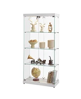 Streamdale Furniture White 4-Tier Glass Display Cabinet with Two Locks