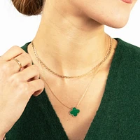 The Lovery Extra Large Malachite Single Clover Necklace 14K Gold