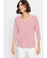 Olsen Women's 100% Cotton 3/4 Sleeve Striped T-Shirt