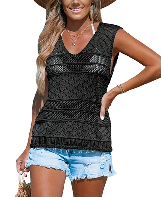 Cupshe Women's Open Knit V-Neck Sleeveless Cover-Up Top
