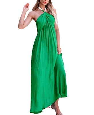 Cupshe Women's Kelly Green Halterneck Twist Maxi Cover-Up