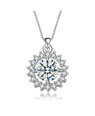 Rachel Glauber White Gold Plated Round Cubic Zirconia Flower Style Pendant Necklace