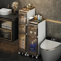Fc Design Bathroom Storage Cabinet Organizer with Toilet Paper Holder and Rolling Wheels