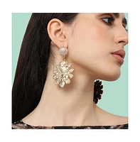 Sohi Women's Gold Floral Drop Earrings