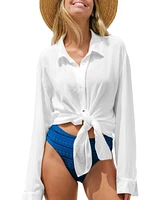 Cupshe Women's White Collared Button-Up Cover-Up