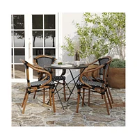 Merrick Lane Sacha Set Of Four Stacking Thonet Bistro Style Chair With Arms, Pe Rattan Seat, And Bamboo Metal Frame For Indoor/Outdoor Use