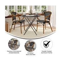 Merrick Lane Sacha Set Of Two Stacking Thonet Bistro Style Chair With Arms, Pe Rattan Seat, And Bamboo Metal Frame For Indoor/Outdoor Use