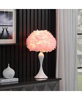 Streamdale Furniture 18.25"In Soft Pink Feather Aquina Crisp White Contour Glam Table Lamp