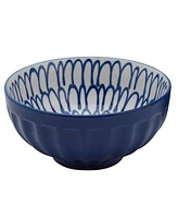 Tabletops Unlimited 6.5" Cobalt Cafe Fluted Stoneware Ramen Noodle Bowls, Set of 2