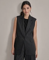 Dkny Petite Striped Notched-Collar One-Button Vest