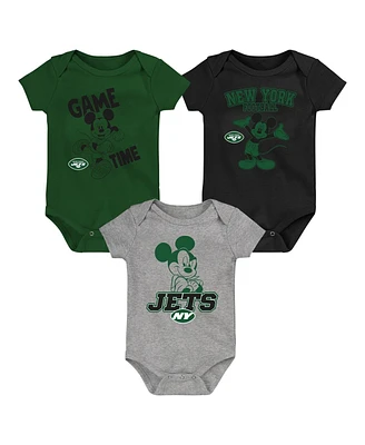 Outerstuff Newborn Infant Green/Black/Gray New York Jets Three-Piece Disney Game Time Bodysuit Set