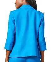 Kasper Petite Linen-Blend Button-Front 3/4-Sleeve Notch-Lapel Blazer