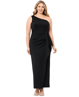 Xscape Plus One-Shoulder Long Ruffle Dress