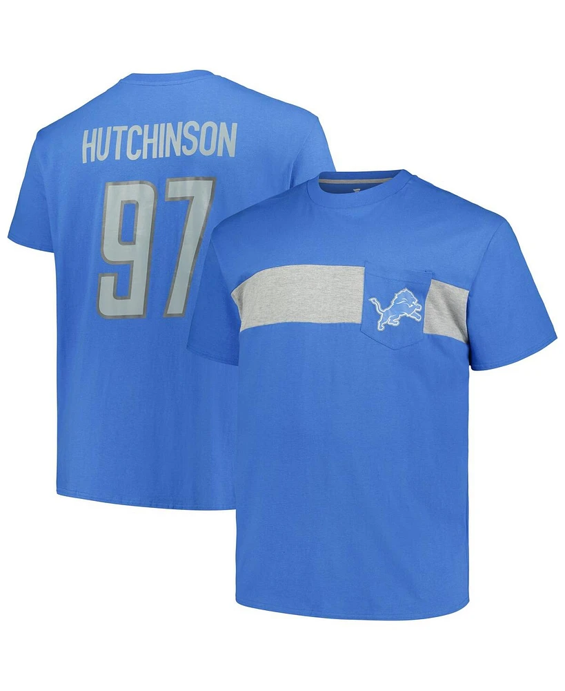 Fanatics Men's Aidan Hutchinson Blue Detroit Lions Big Tall T-Shirt